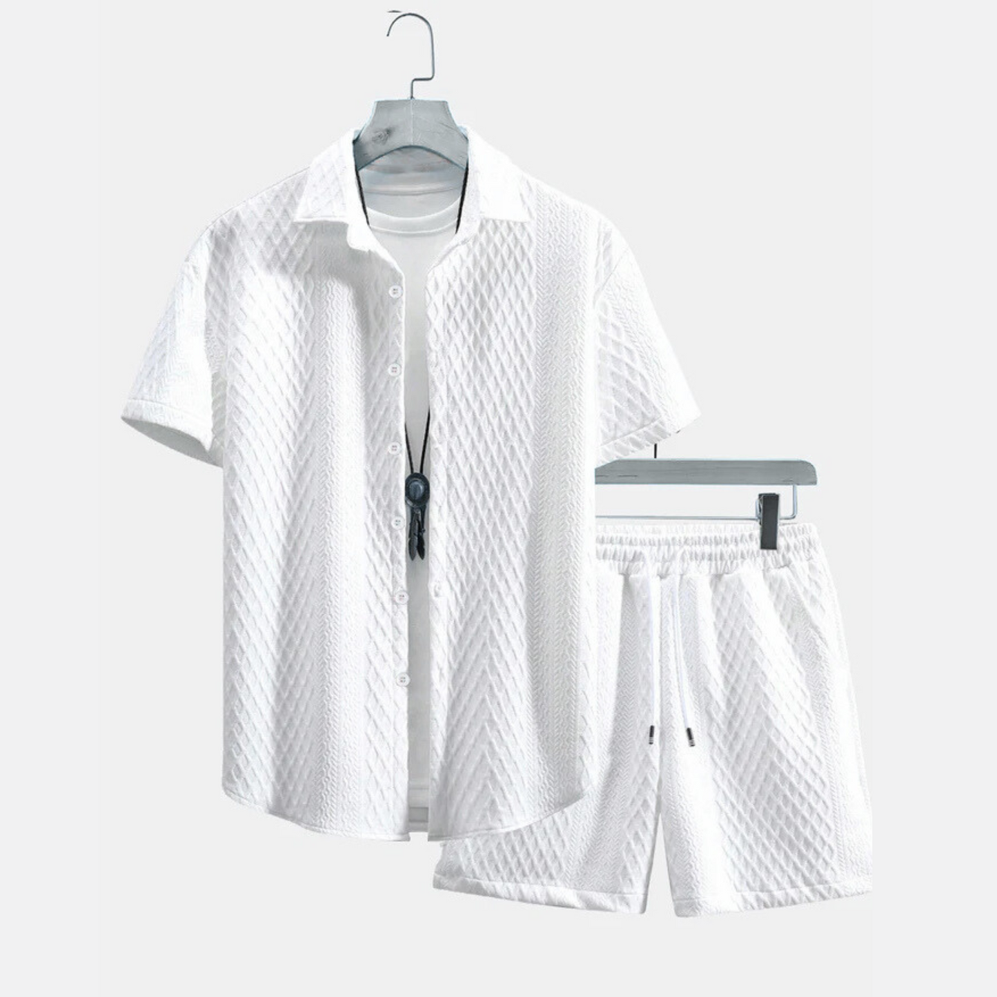 Seabreeze Set - Jacquard Shirt & Drawstring Shorts