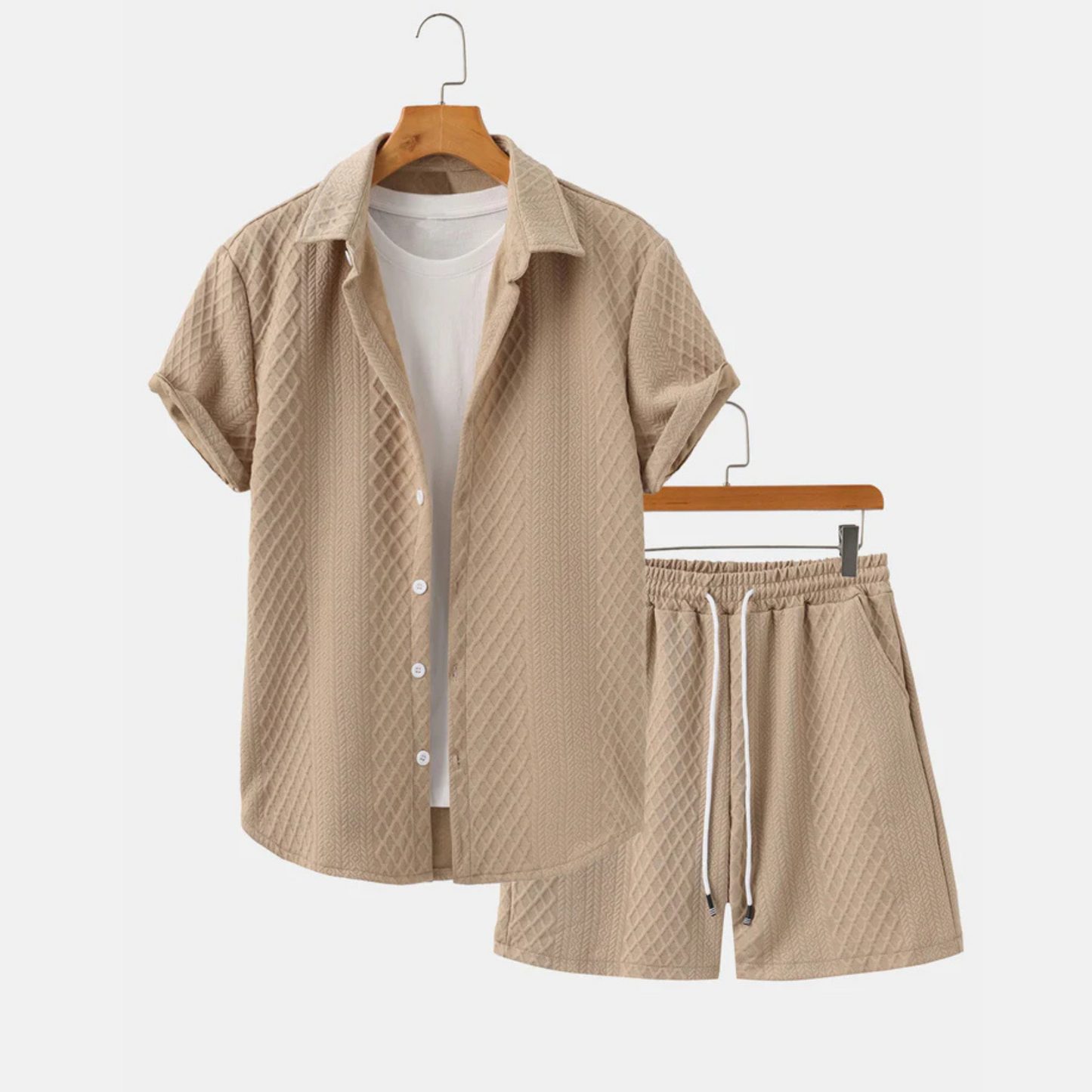 Seabreeze Set - Jacquard Shirt & Drawstring Shorts