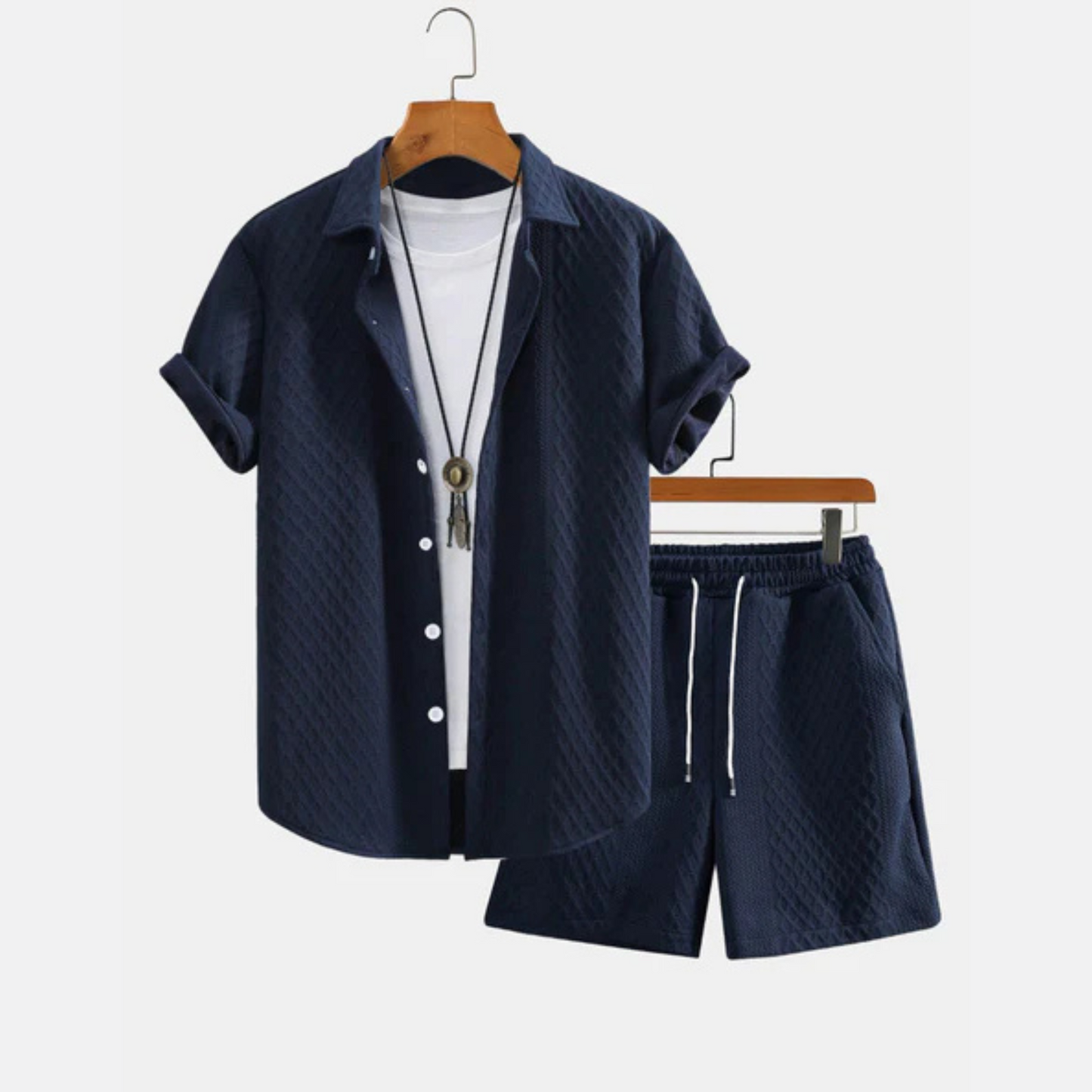 Seabreeze Set - Jacquard Shirt & Drawstring Shorts